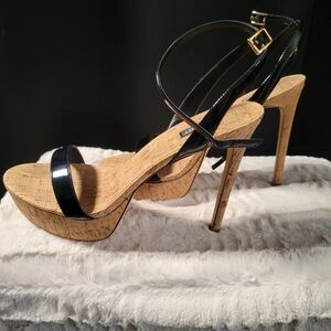 Nine west gracey3 black patent cork heels sandals